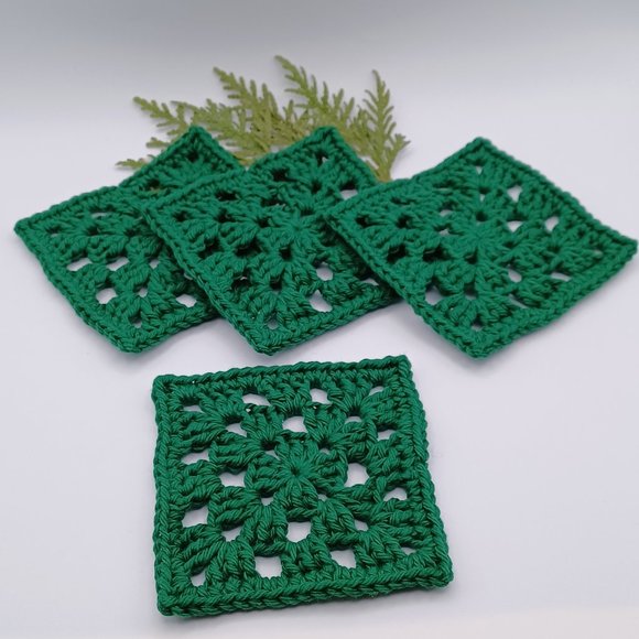 Handcrafted Cotton Coasters - Set of 4 - Hunter green - Picture 2 of 3